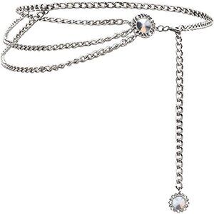 Women's Crystal Silver Multi-layer Metal Waist Chain Dress Belts Metal Belt